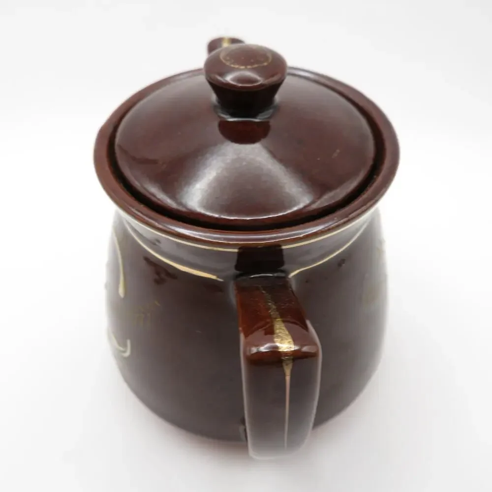 Vintage Japan Redware Moriage Coffee Set Pot, Creamer & Sugar Bowl Brown Floral
